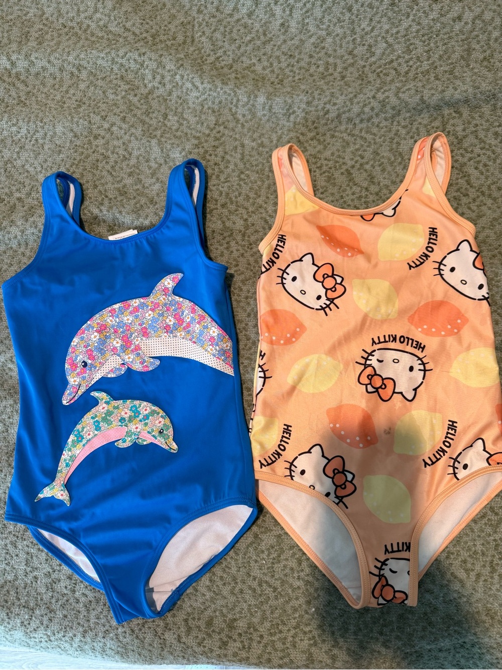 Mini Boden Blue Dolphin & Peach Hello Kitty Girls One-Piece Swim Set
